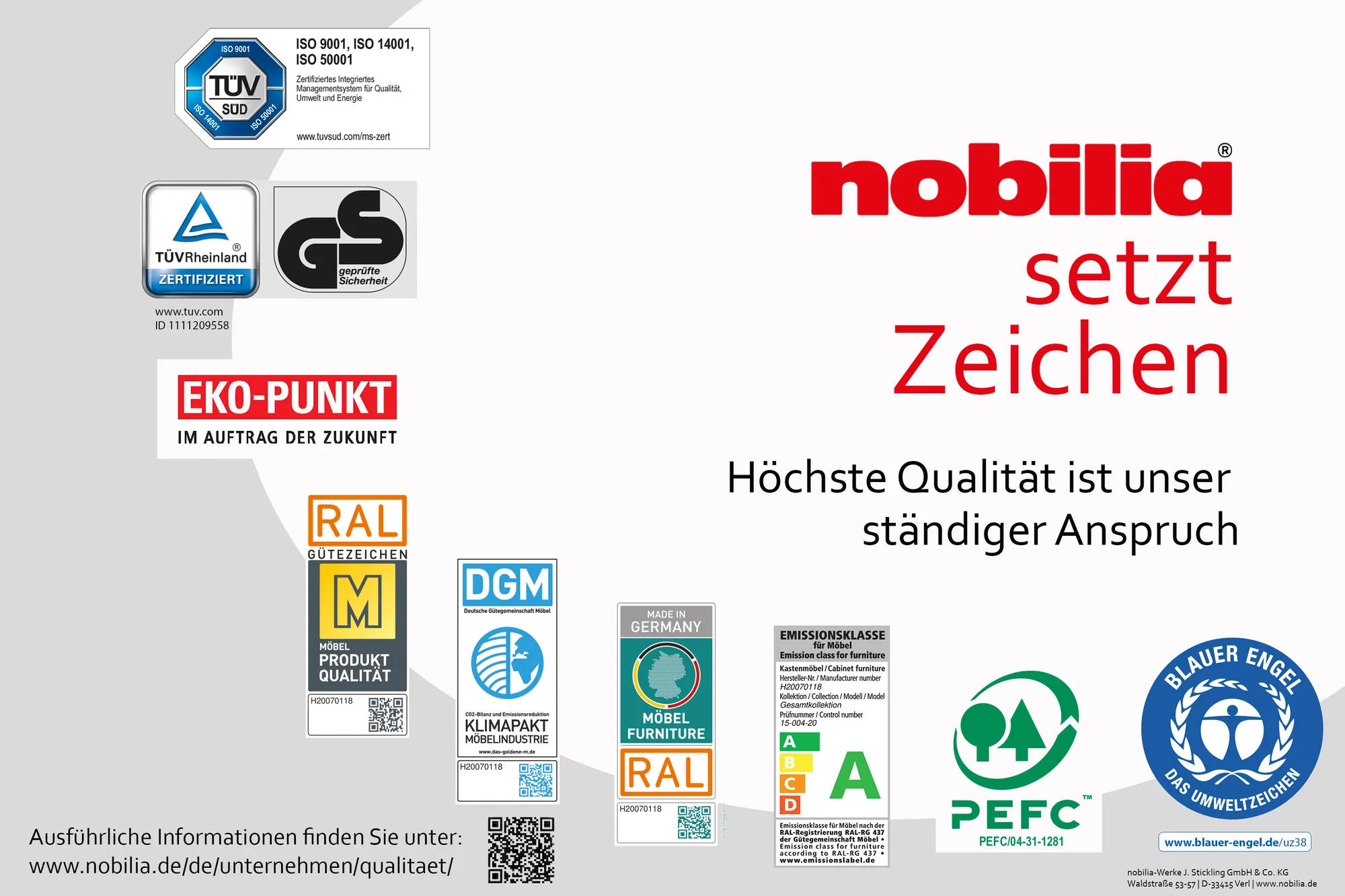 Übersicht der nobilia Qualitätssiegel und Prüfzertifikate